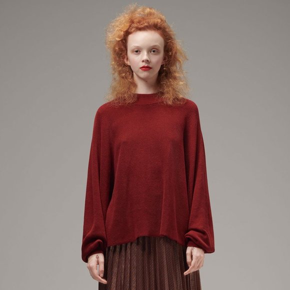 Ladies' Mock Collar Sweater MERLOT (LYK-011) - Picture 1 of 7